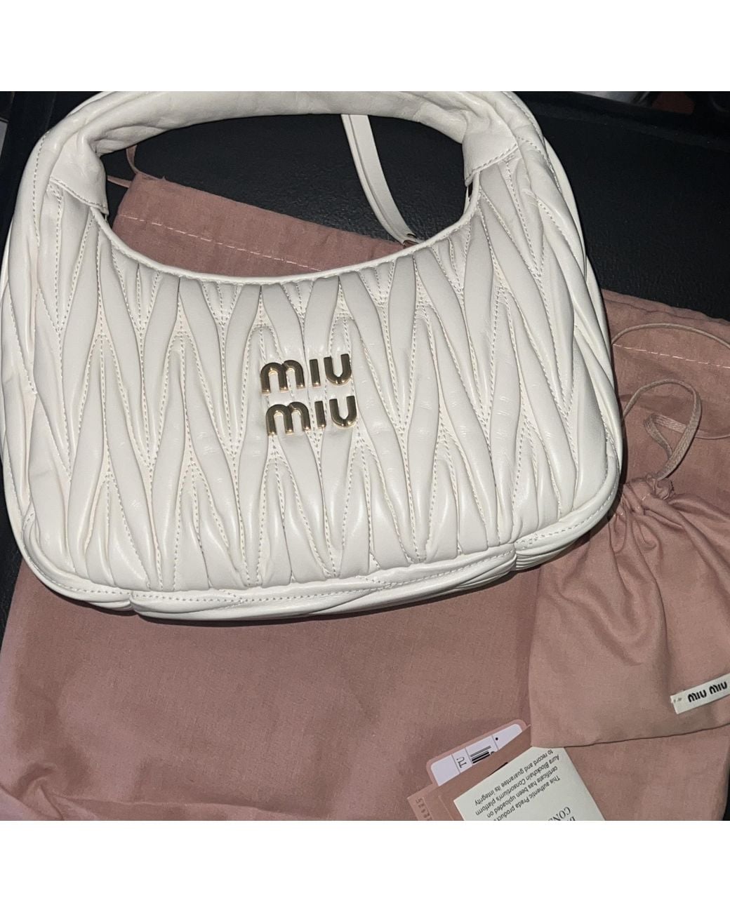 Miu Miu White Miu Wander Matelassé Nappa Leather Mini Hobo Bag