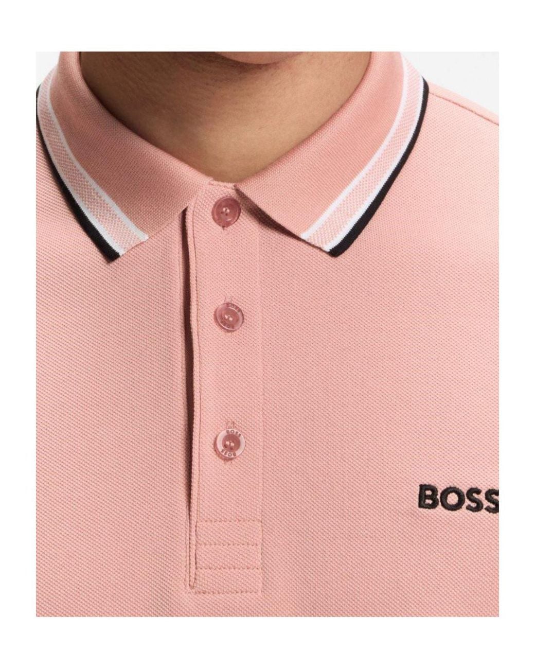 Boss Pink Shortsleeve Polo Shirt With Trimcollar for men
