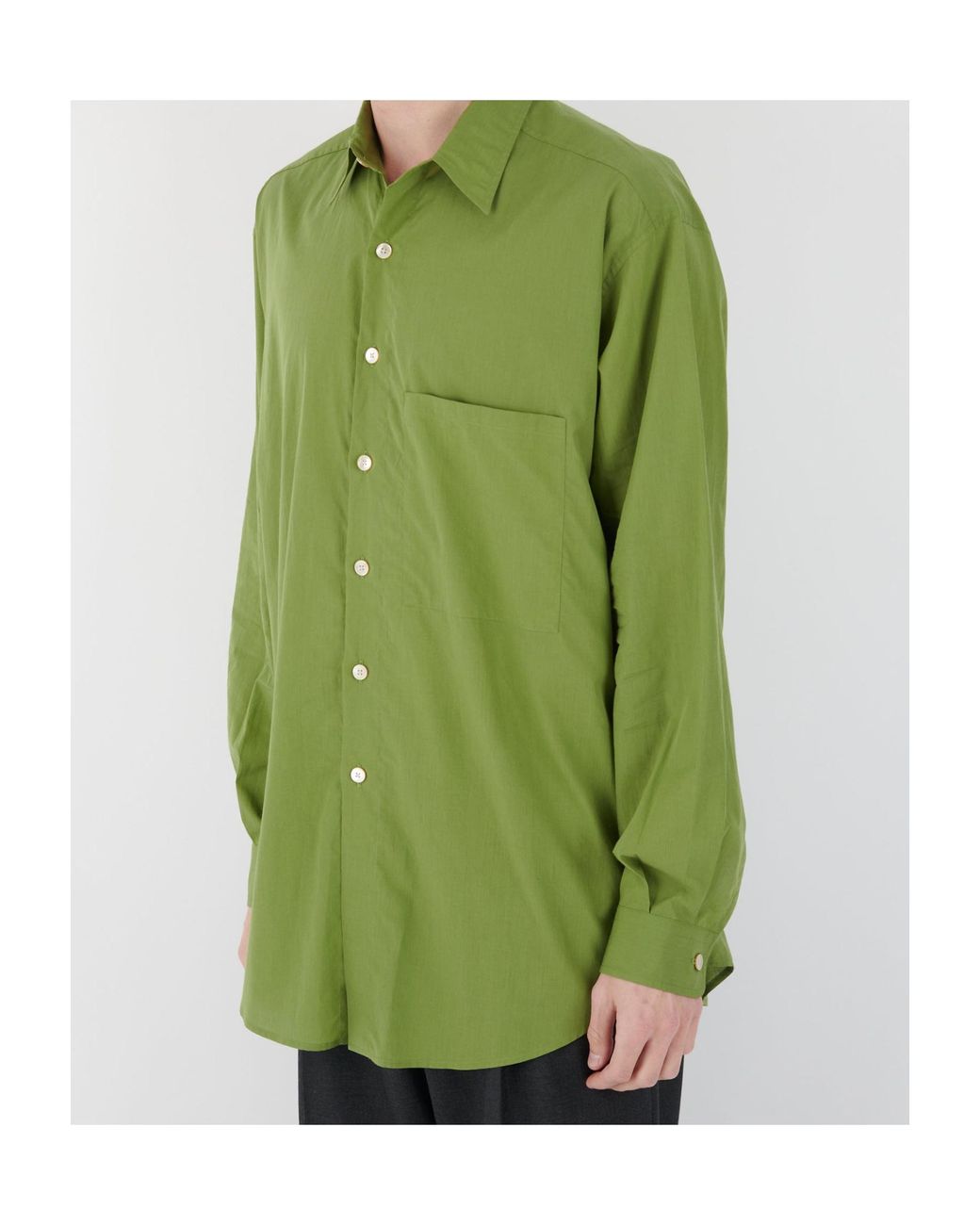 Auralee Green Super Fine Cotton Lawn Shirt for men