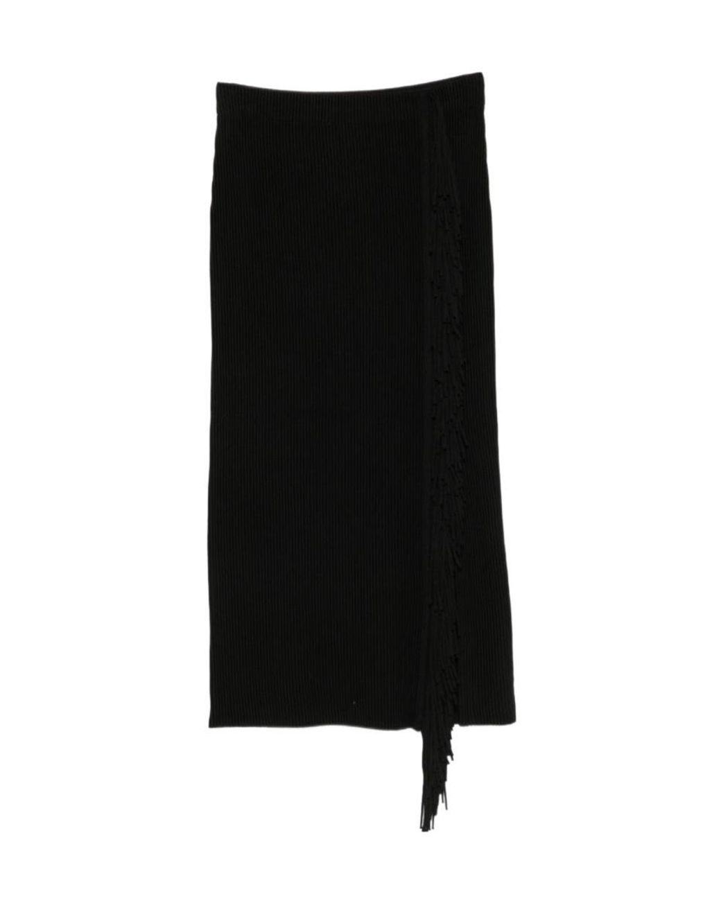 Emporio Armani Black Ribbed-Knit Fringe-Detail Maxi Skirt