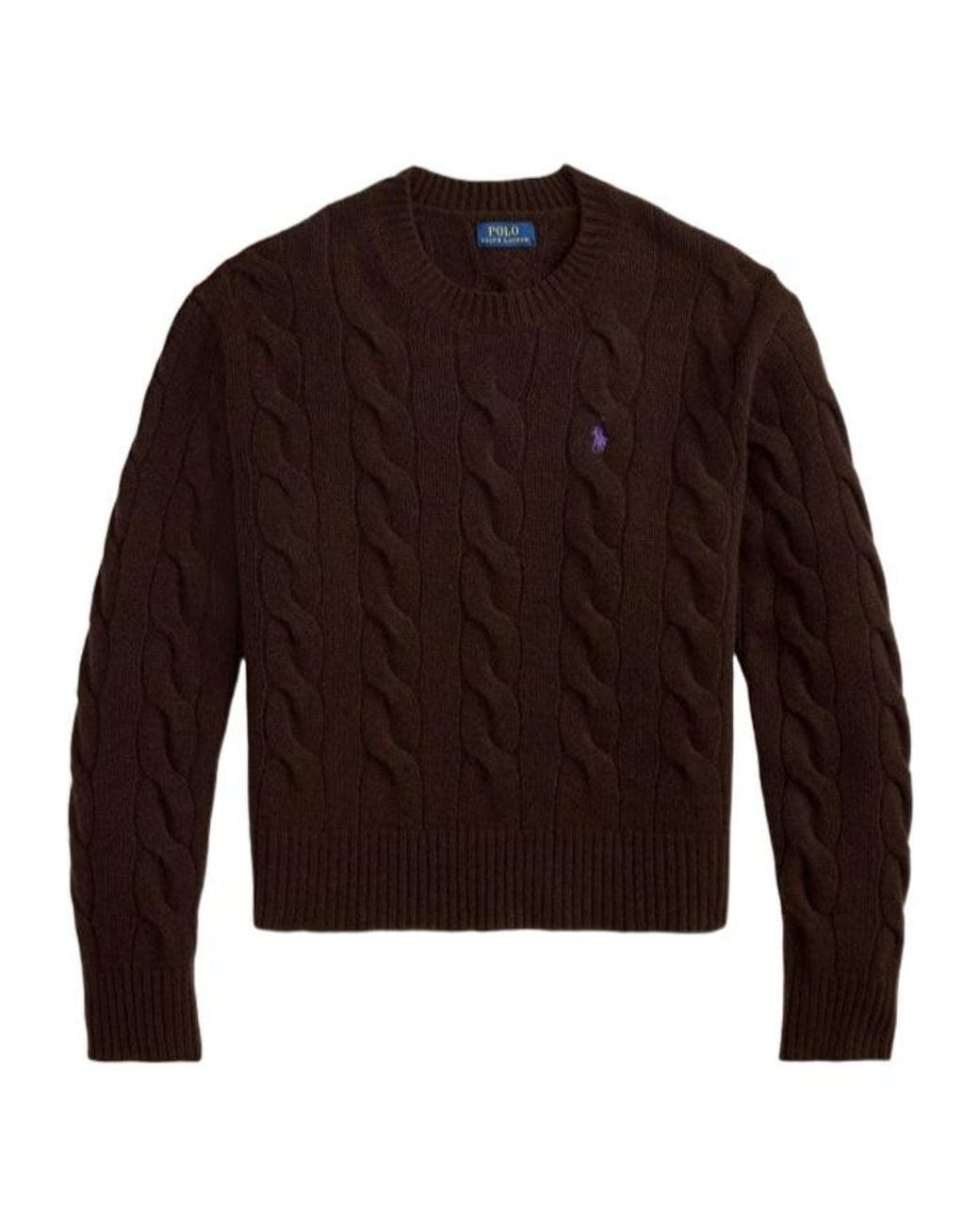 Polo Ralph Lauren Brown Logo Embroidered Cable-Knitted Jumper