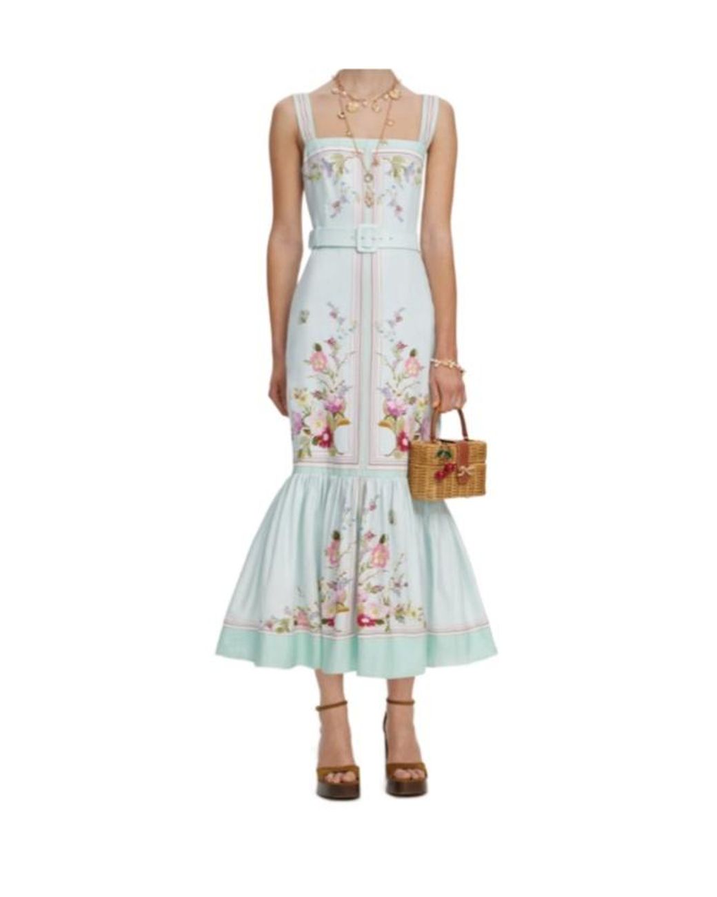 Self-Portrait White Floral Belted Midi Dress