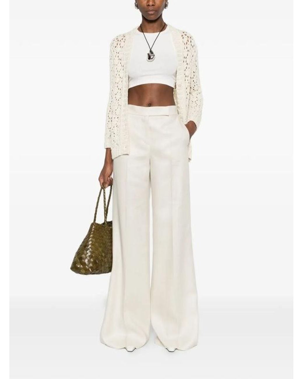 Max Mara White Badesse Tailored Linen Trousers
