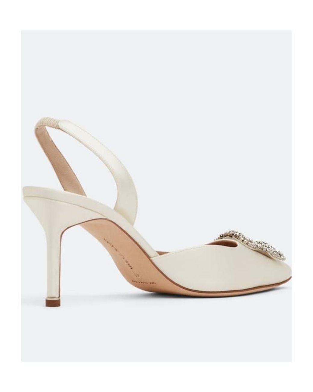 Manolo Blahnik White Crystal Buckle Slingback Heeled Pumps