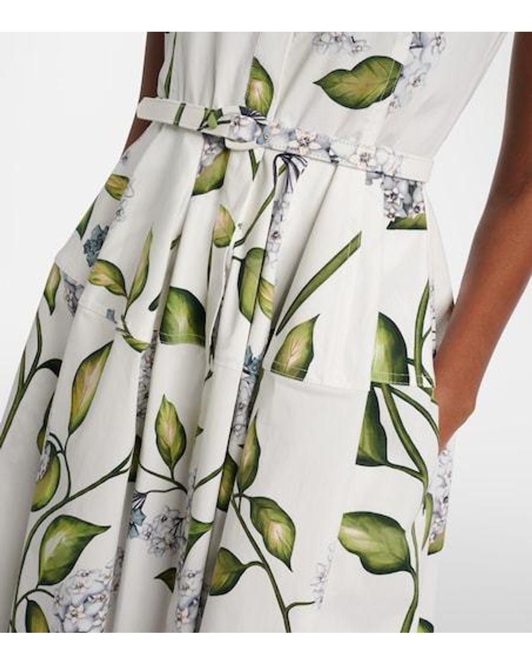 Oscar de la Renta White Porcelain Flower Cotton-Blend Midi Dress