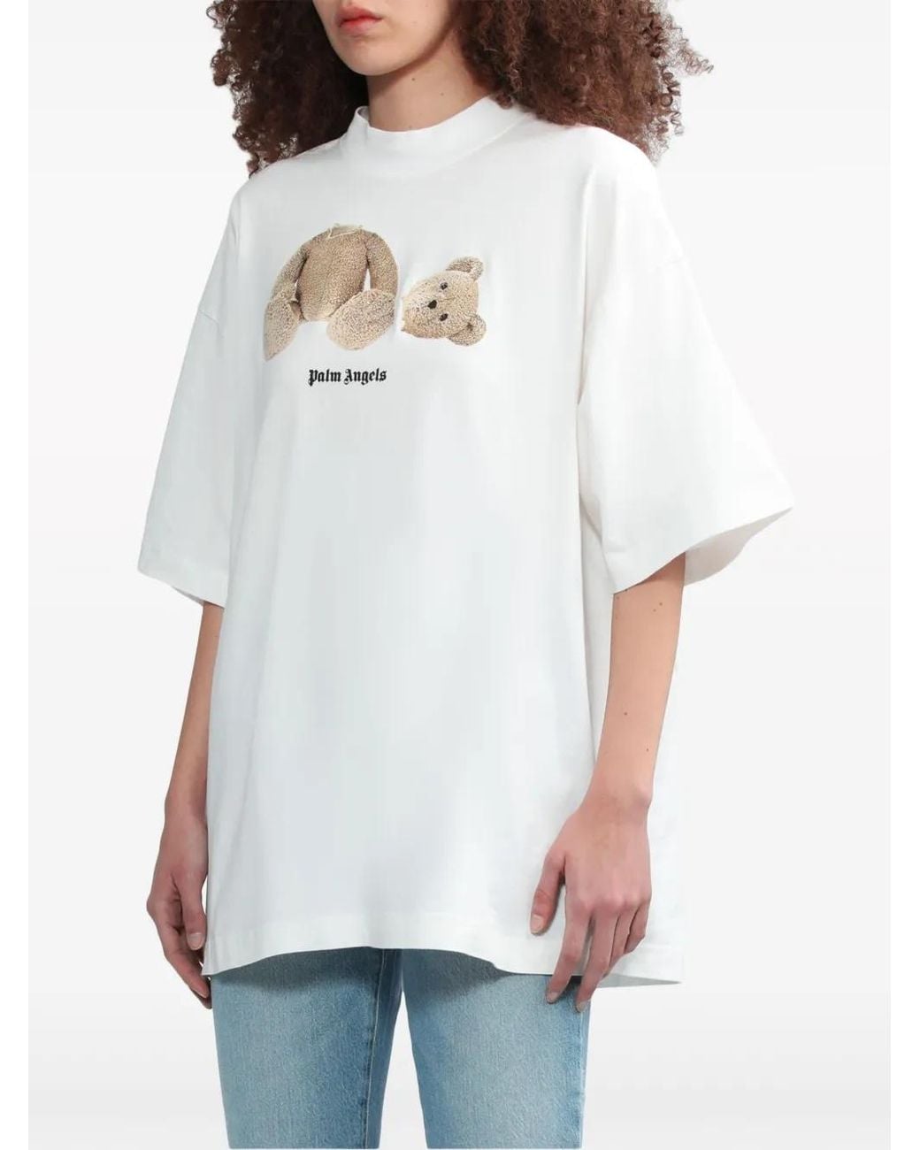 Palm Angels White Teddy Bear Print Cotton T-Shirt