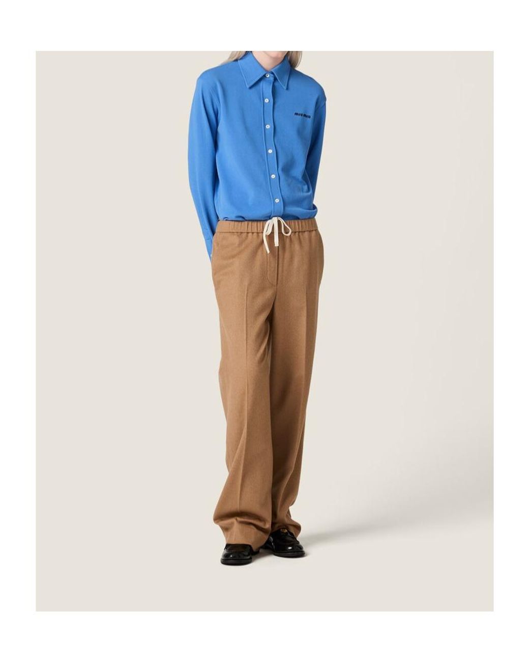 Miu Miu Brown Camel Hair Drawstring Pants