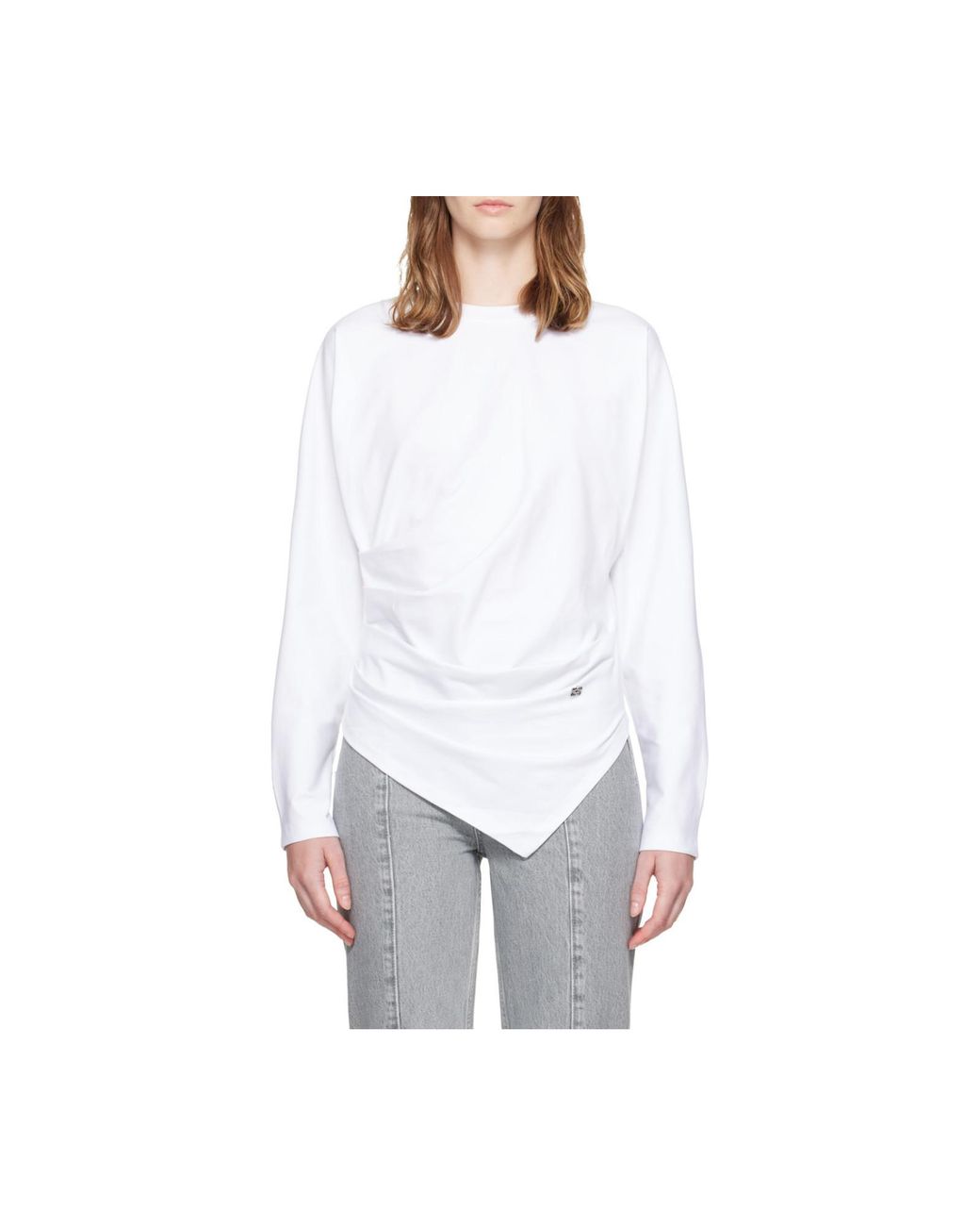 Ganni White Asymmetric Crewneck T-Shirt