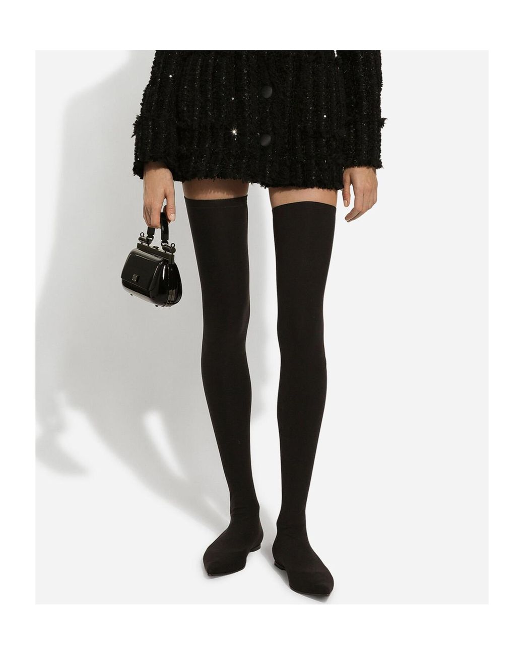 Dolce & Gabbana Black Stretch Jersey Thigh-High Boots