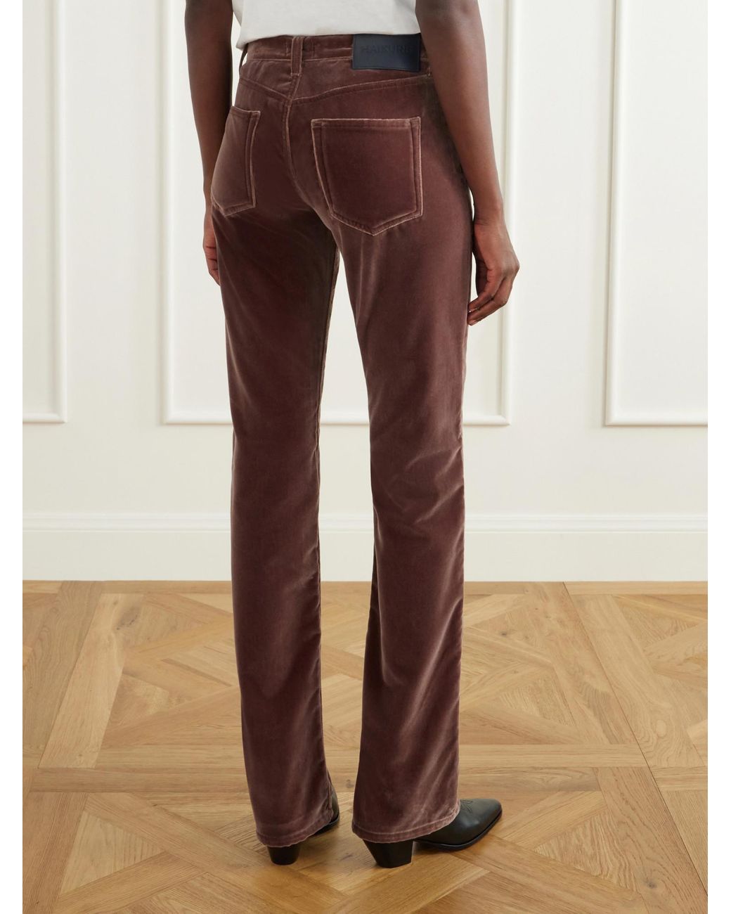 Haikure Brown Mid-Rise Straight-Leg Velvet Trousers