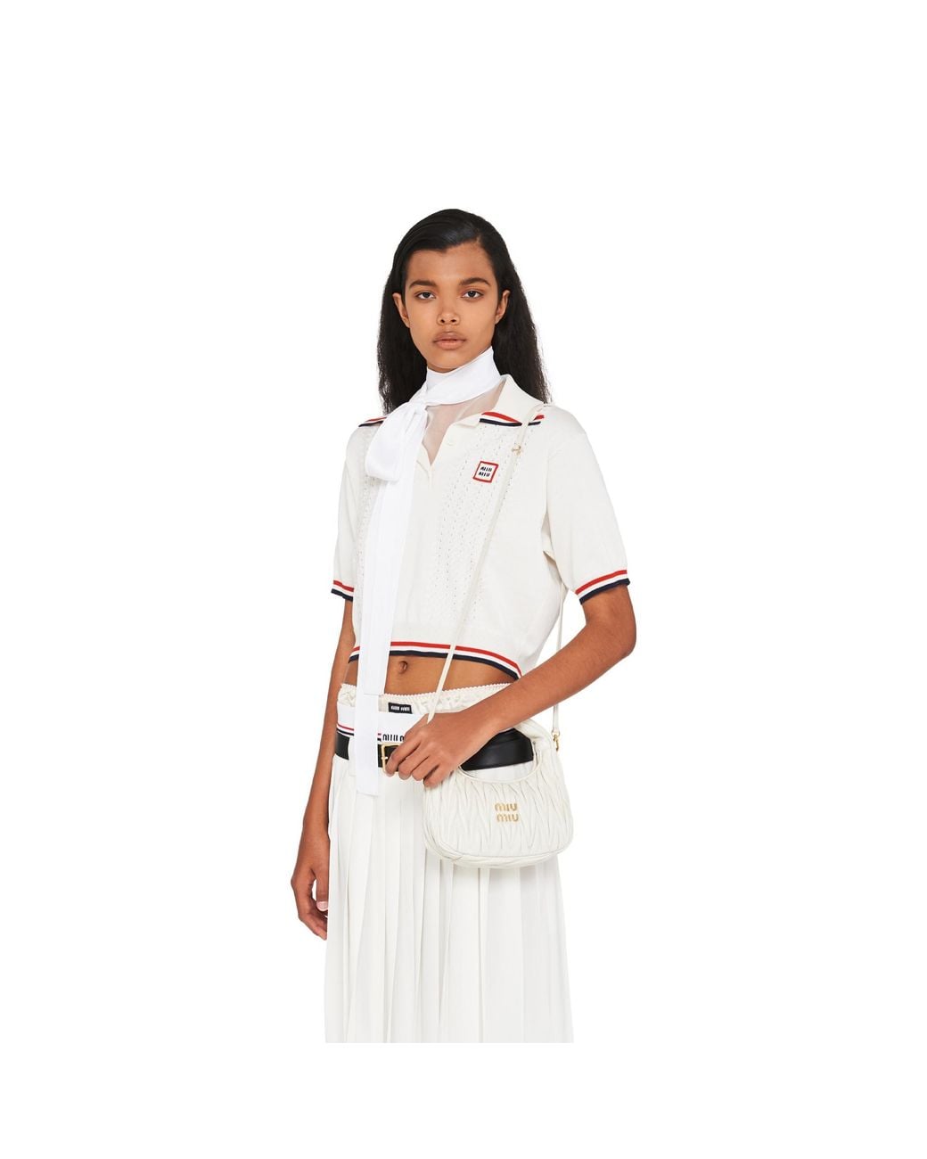 Miu Miu White Miu Wander Matelassé Nappa Leather Mini Hobo Bag