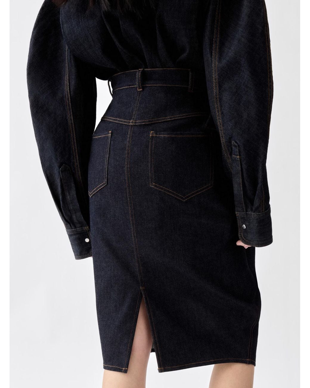 Jacquemus Blue Contrast Stitched Rear Slit Skirt