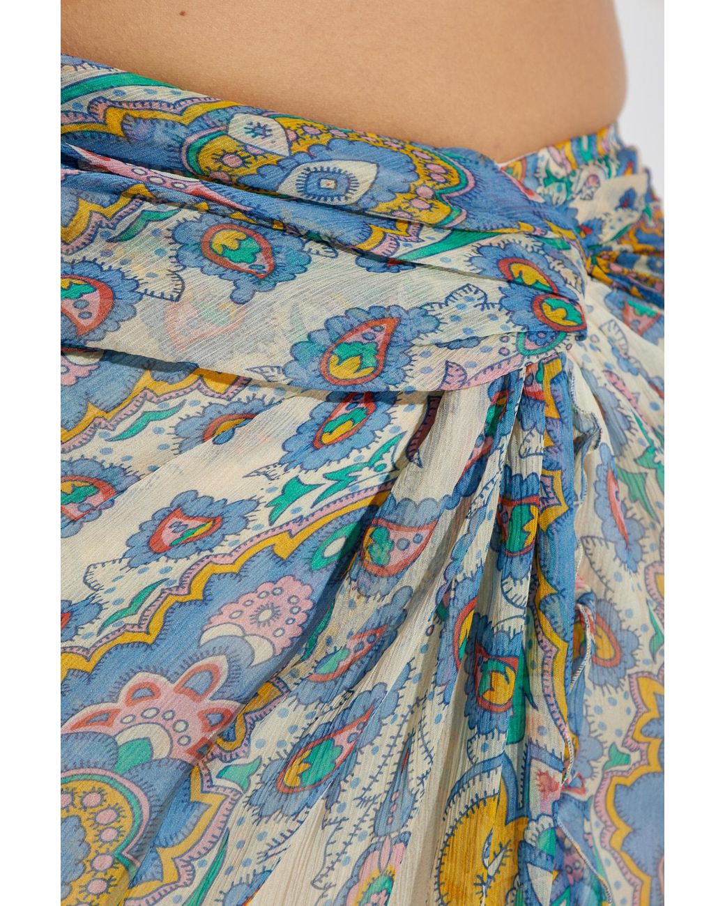 Etro Blue Ruffled Hem Printed Midi Skirt