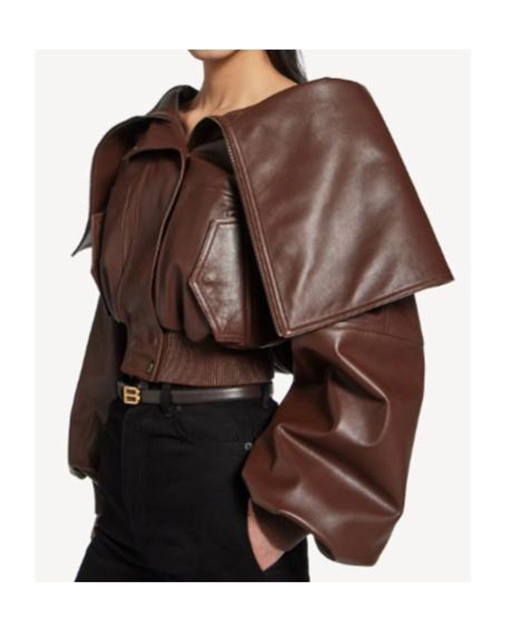 Balenciaga Brown Wrap Collar Leather Jacket