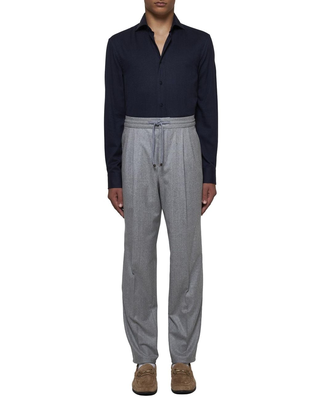 Brunello Cucinelli Blue Long-Sleeved Buttoned Shirt for men