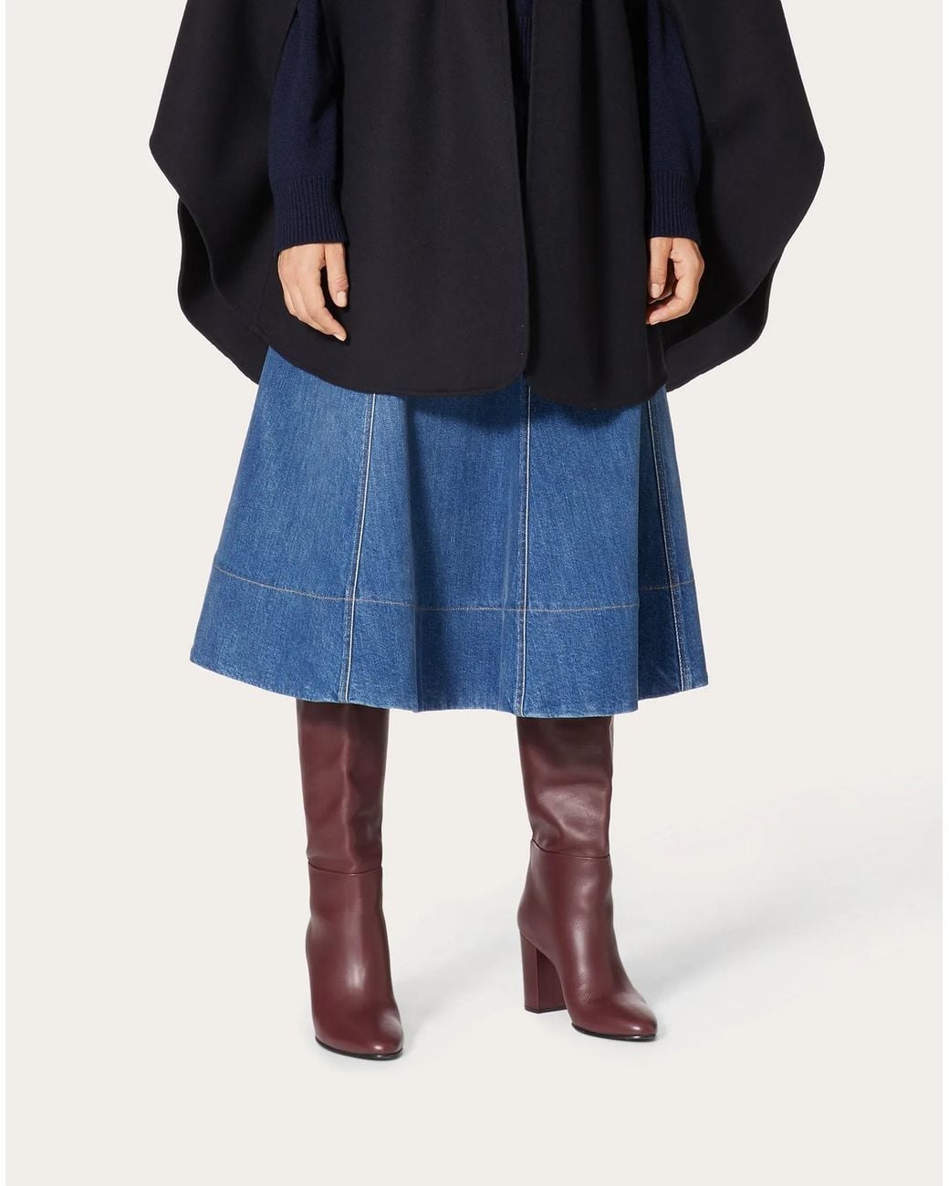 Valentino Blue Braided-Waist Denim Midi Skirt