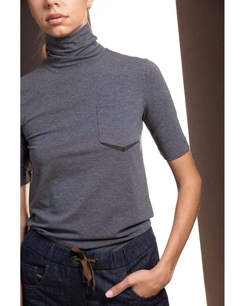 Brunello Cucinelli Gray Chest Pocket Cotton T-Shirt