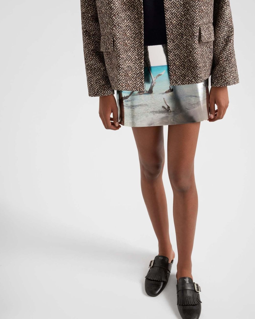 Prada Blue Calfskin Shiny Mini Skirt