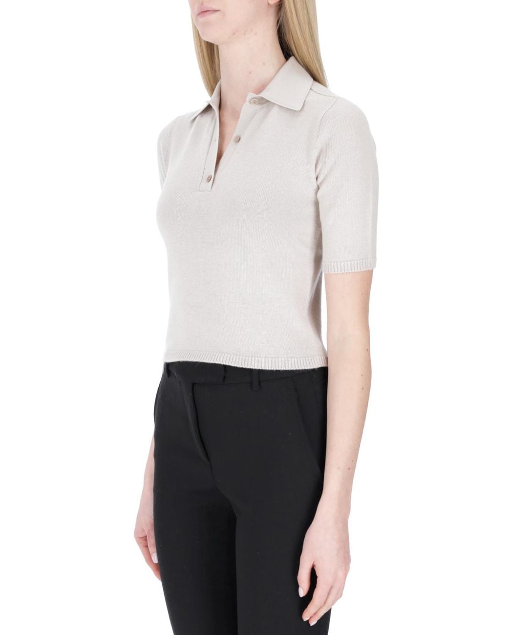 Max Mara White Short-Sleeved Wool Polo Shirt