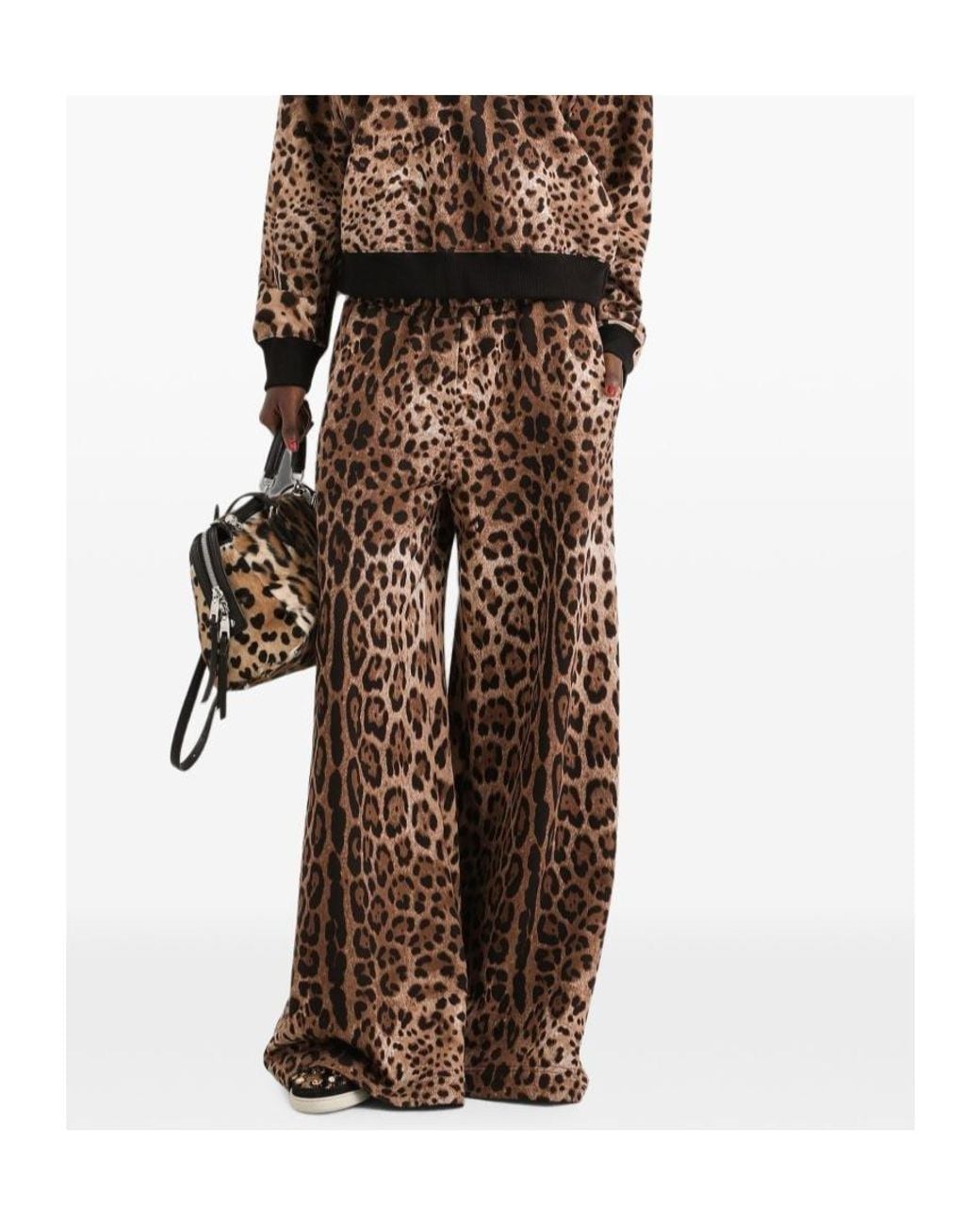Dolce & Gabbana Brown Fleece Leopard Print Trousers