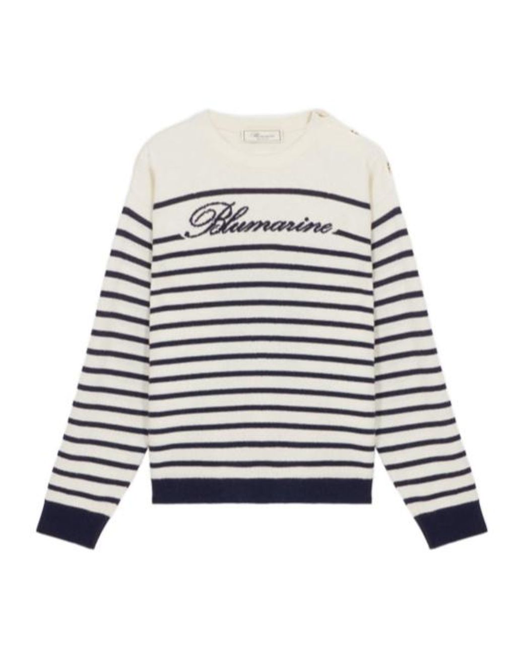 Blumarine White Logo Intarsia-Knit Striped Jumper