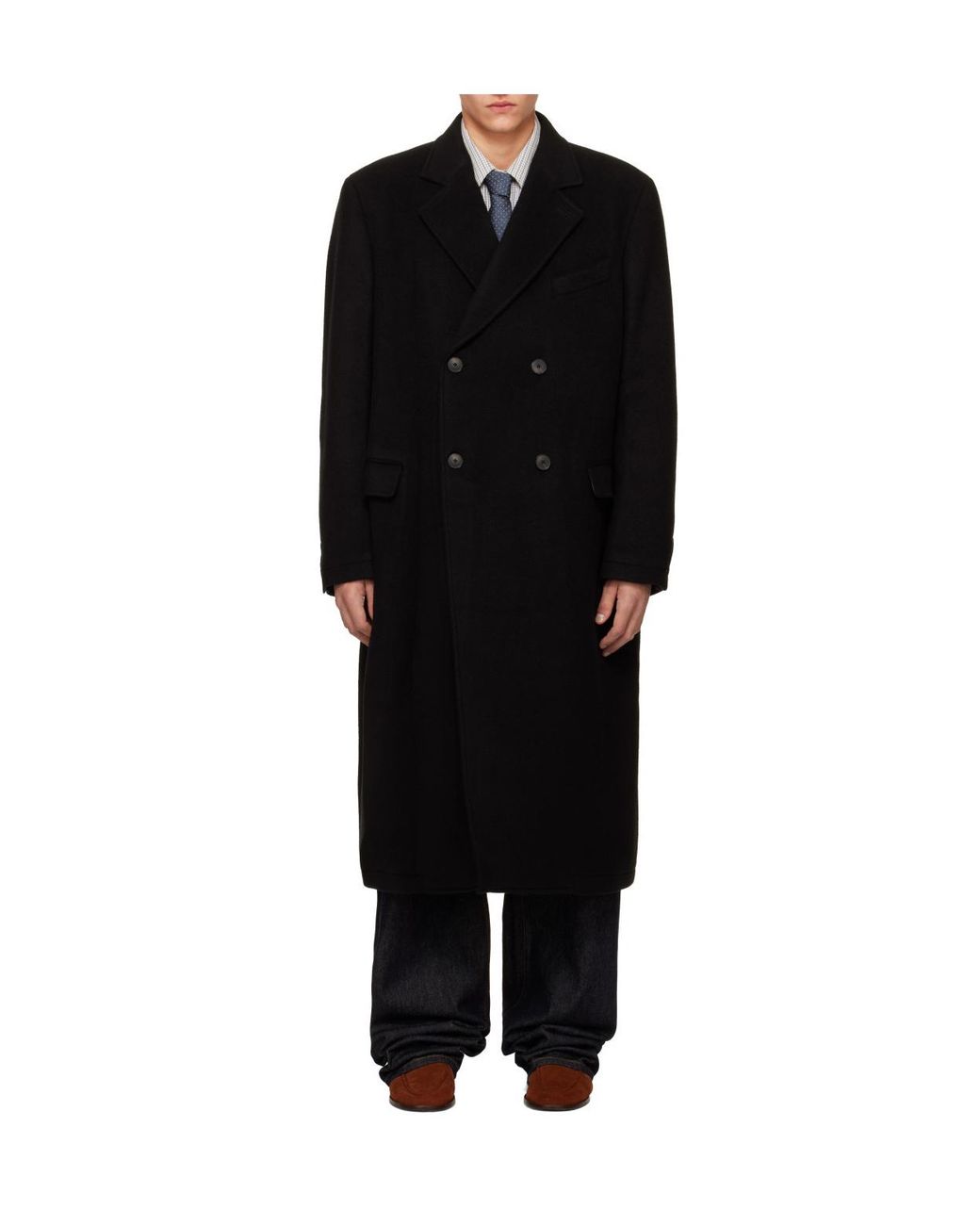 mfpen Black Double-Breasted Long Coat for men