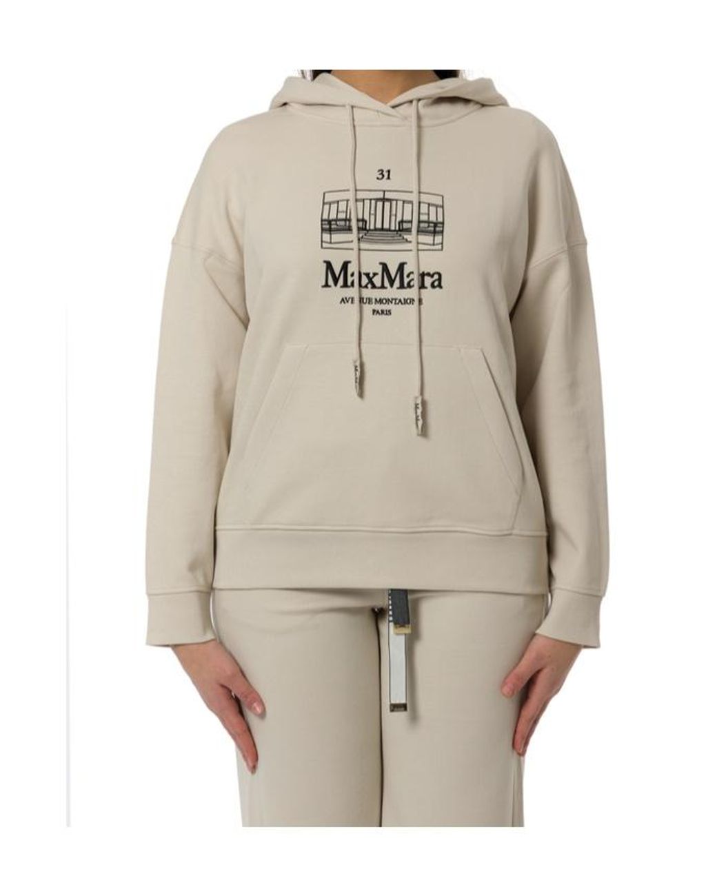 Max Mara Brown Andrea Logo Embroidered Drawstring Hoodie