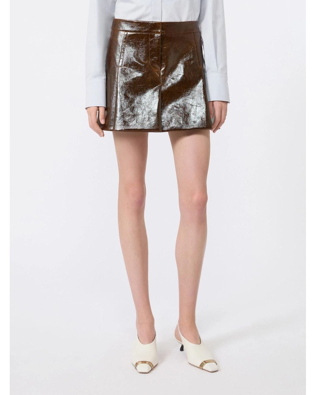 Sportmax Brown Patent-Finish A-Line Mini Skirt
