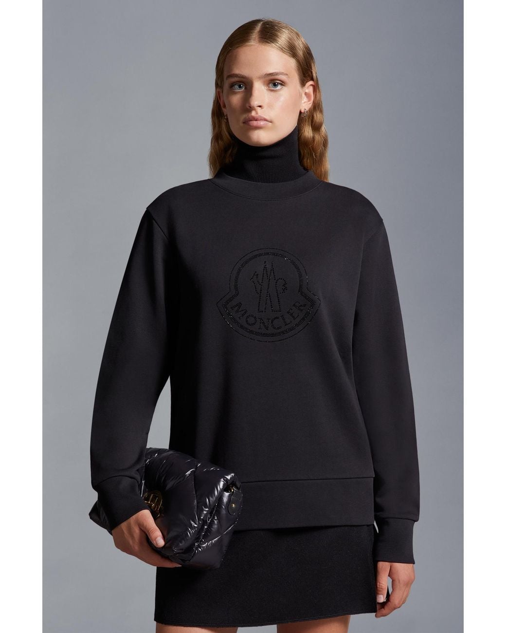 Moncler Black Embellished Logo Crewneck Sweatshirt
