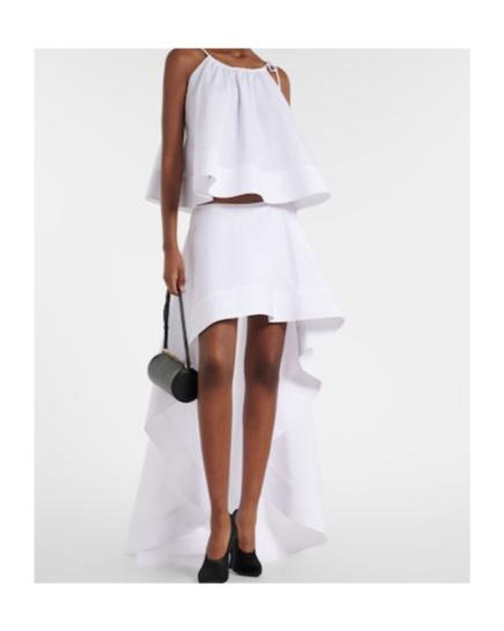 Stella McCartney White Asymmetric Ruffled Cotton Poplin Miniskirt