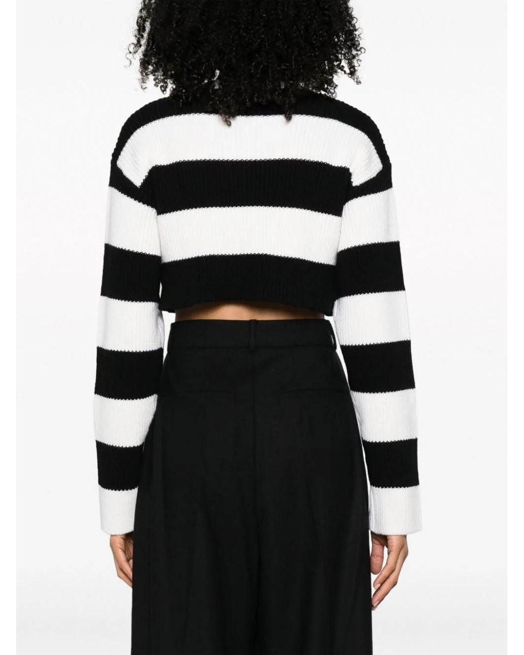 Valentino Black Striped Virgin Wool Cropped Jumper