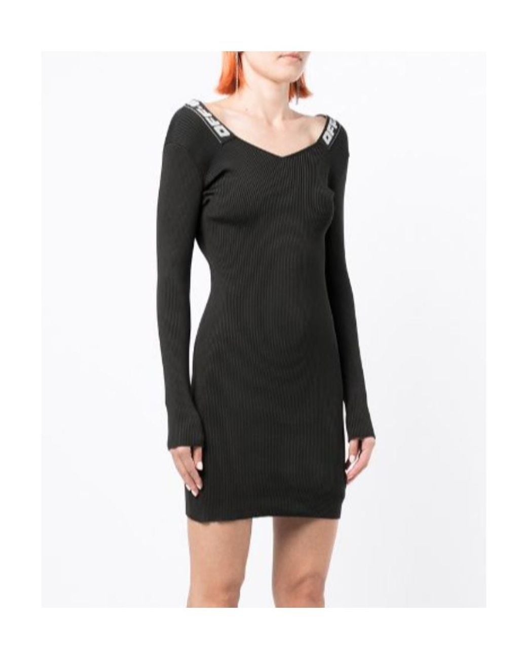 Off-White c/o Virgil Abloh Black Logo Tape Long-Sleeved Ribbed Mini Dress