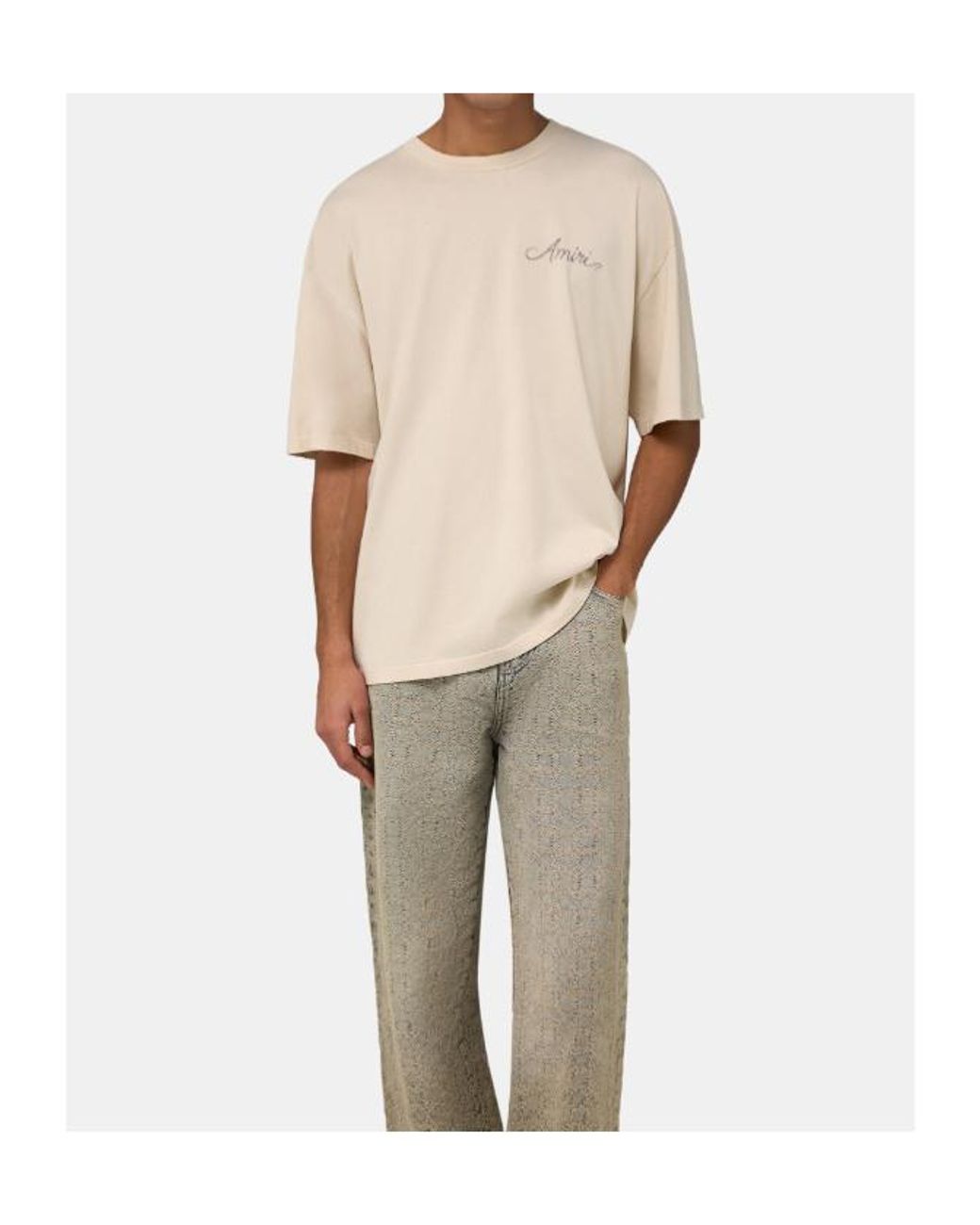 Amiri Natural Logo Lace Panel T-Shirt for men
