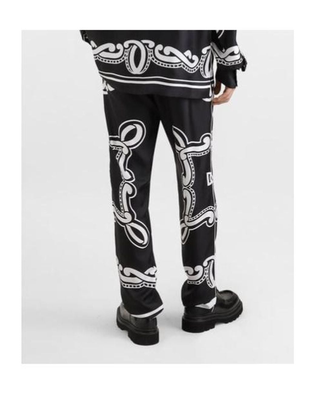 Dolce & Gabbana Black Pajama Printed Drawstring Pants for men