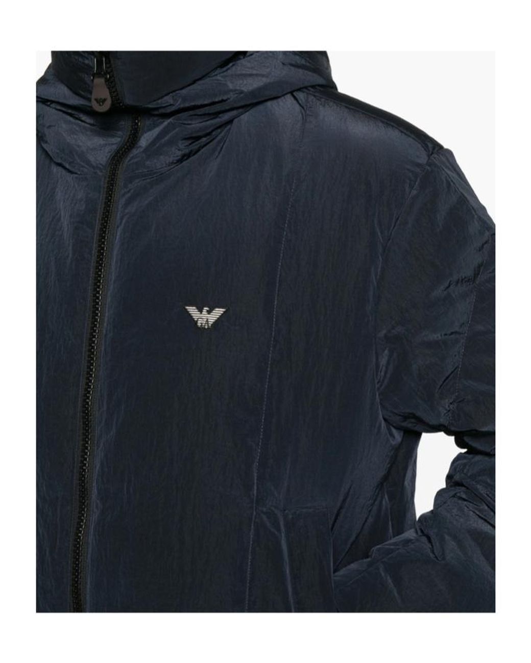 Emporio Armani Blue Hooded Zip-Up Down Jacket for men