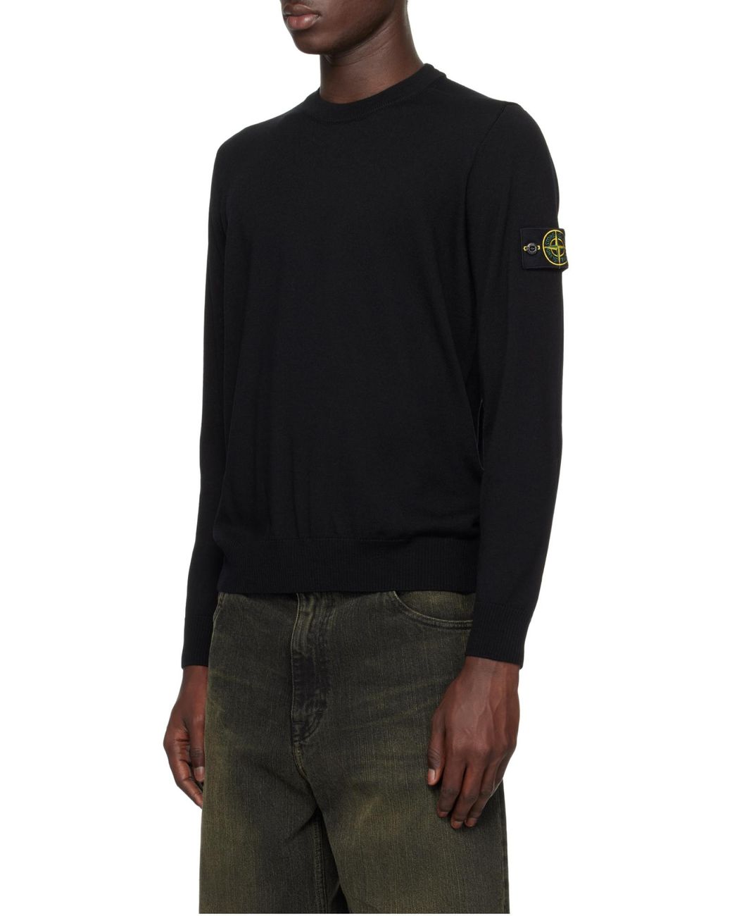 Stone Island Black Logo Patch Crewneck Jumper for men