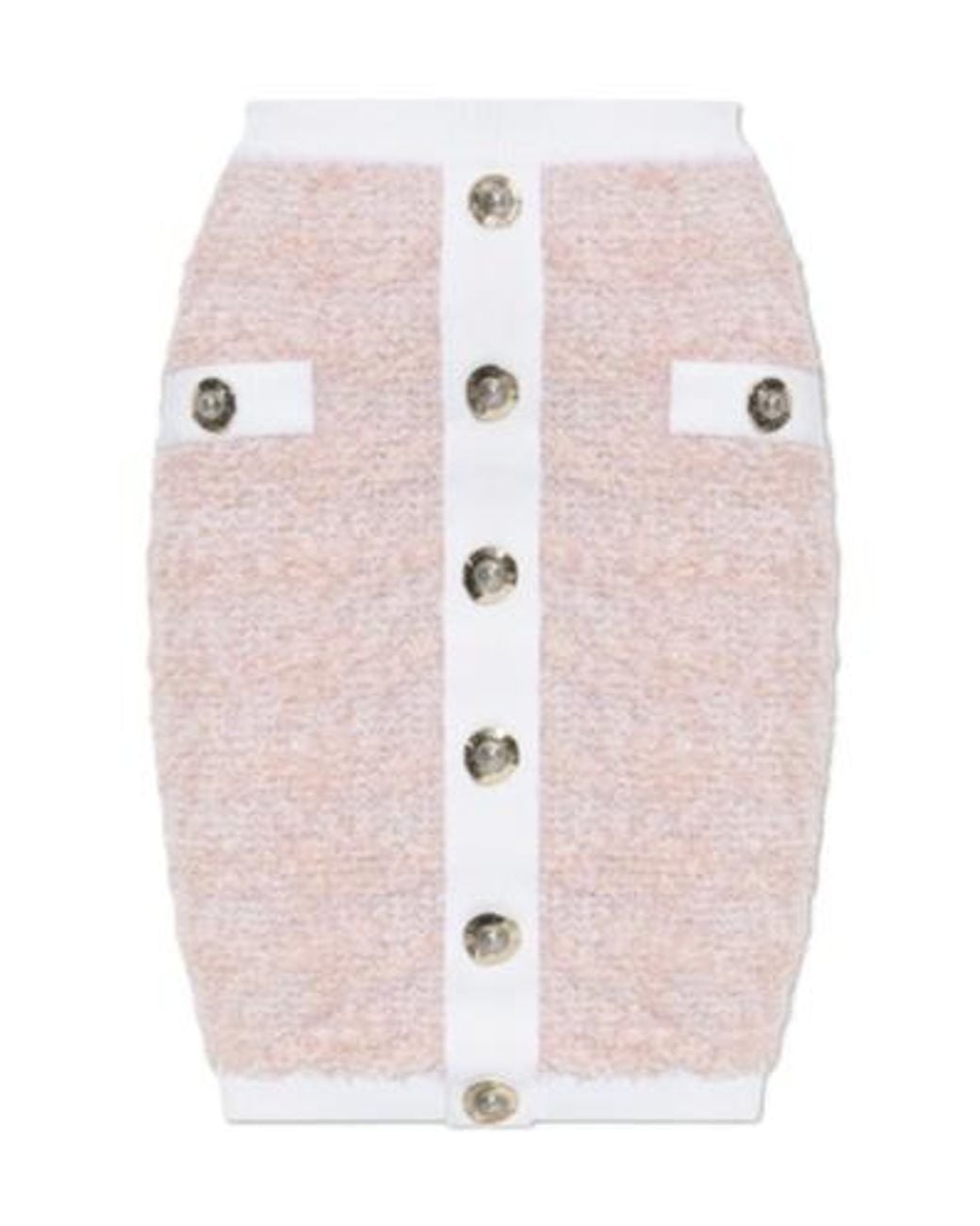 Balmain Pink Button Embellished Tweed Mini Skirt