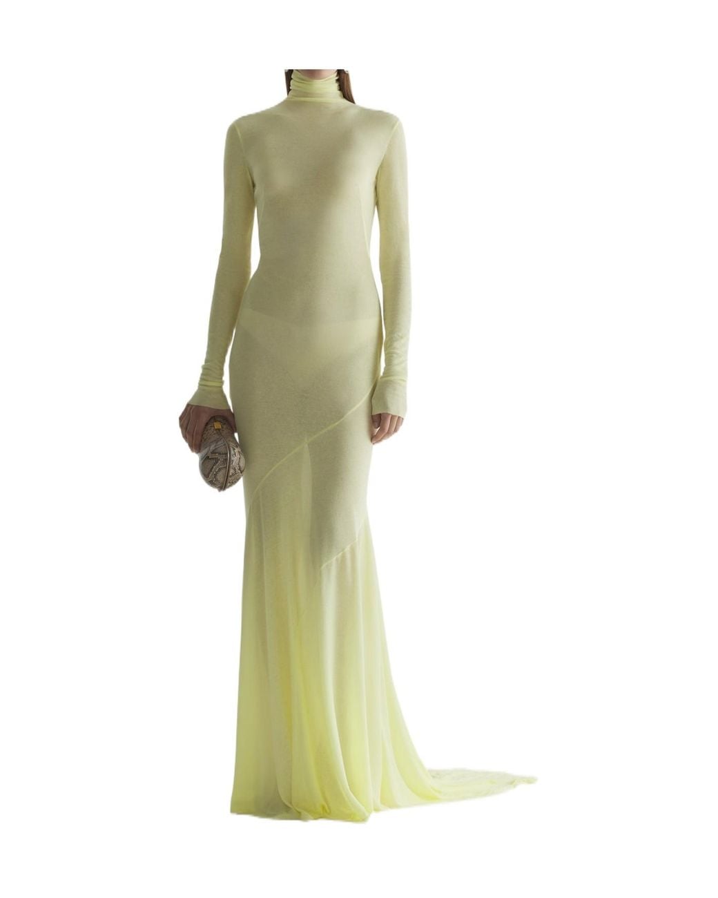 Mugler Green Turtleneck Jersey Gown