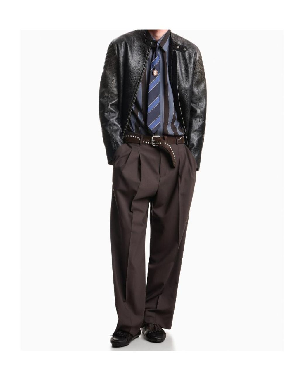 Emporio Armani Gray Shiny Leather Blouson With Quilted Shoulders And A Zip for men