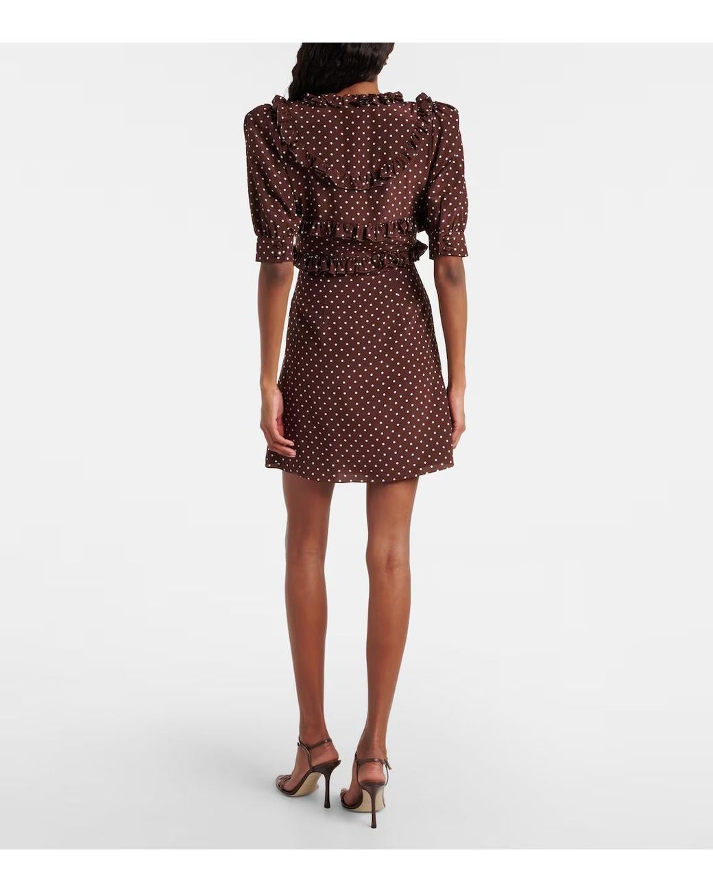Alessandra Rich Brown Polka-Dot Ruffled Silk Minidress