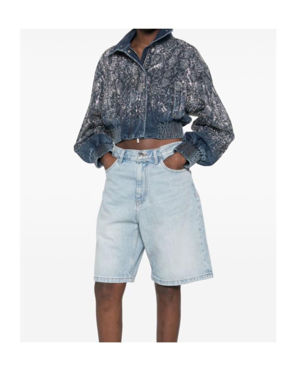 Liu Jo Blue X Elodie Sequin-Embellished High Neck Denim Jacket