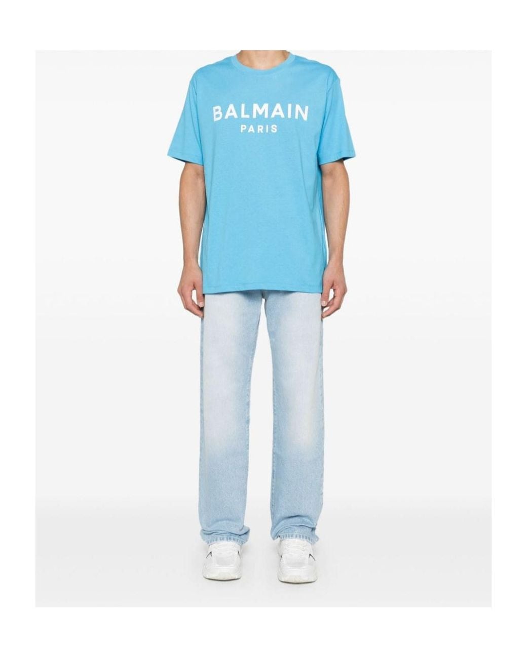 Balmain Blue Straight Leg Washed Denim Jeans for men