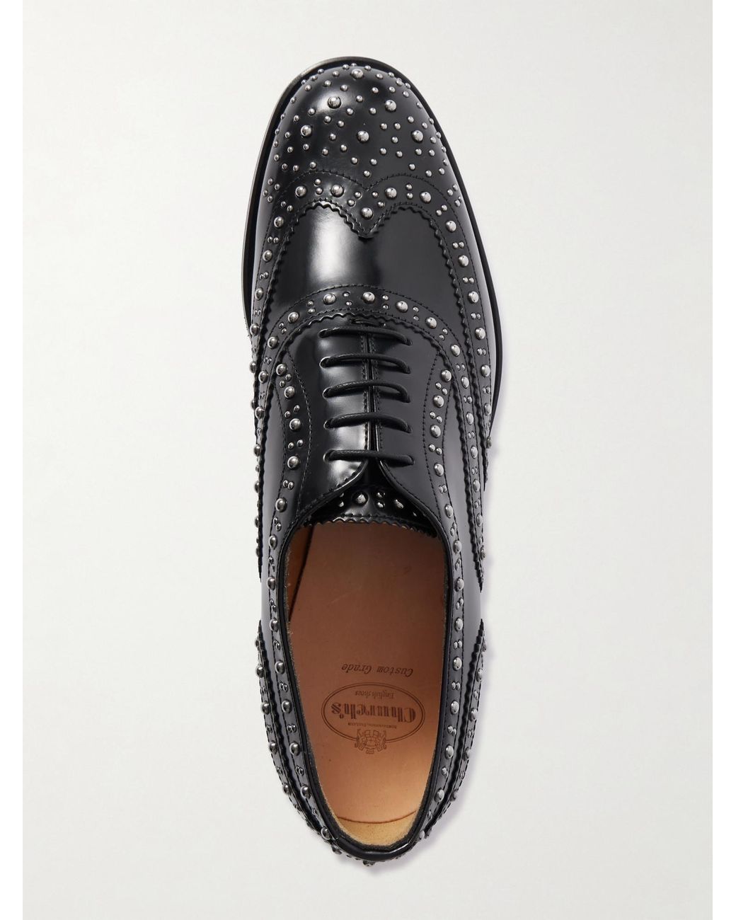 Church's Black Burwood Met Studded Glossed-Leather Brogues