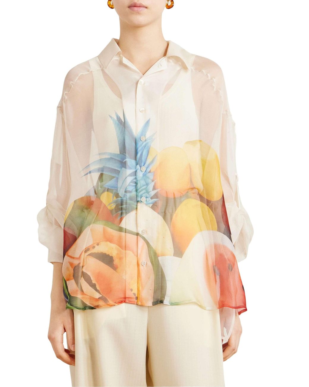 Donde Esteban White Printed Silk-Chiffon Shirt