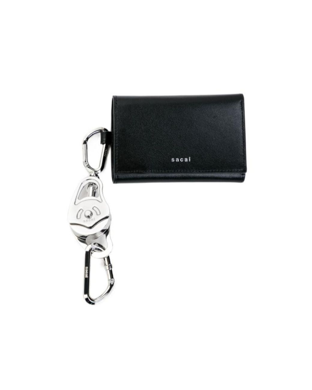 Sacai Black Carabiner-Detail Trifold Wallet for men