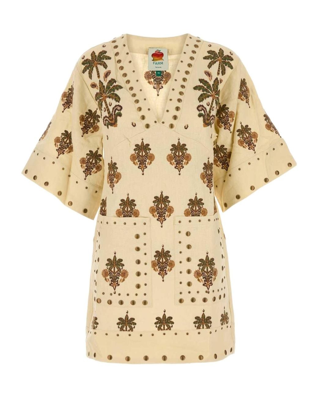 Farm Rio Natural Coconut Tree Tapestry Tunic Dress