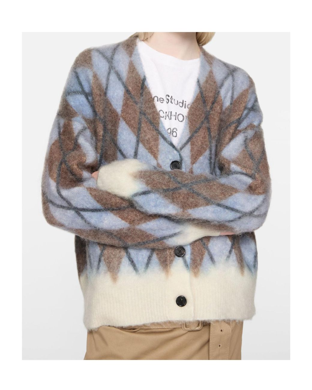 Acne Blue Argyle-Pattern Cardigan