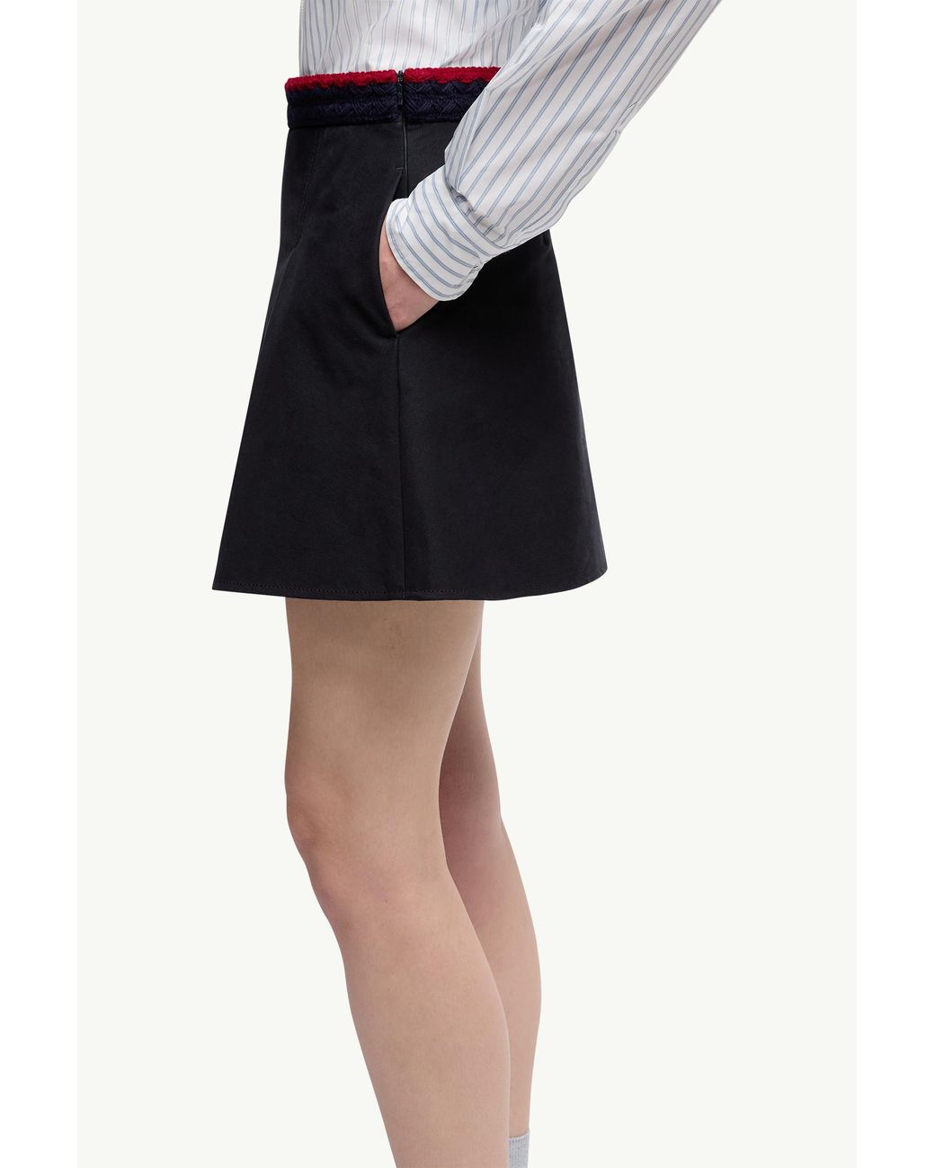 Moncler Blue Cotton Gabardine Pleated Mini Skirt