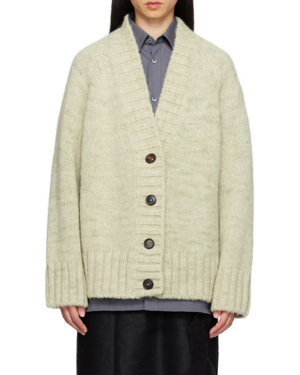 Maison Margiela Natural V-Neck Knitted Cardigan
