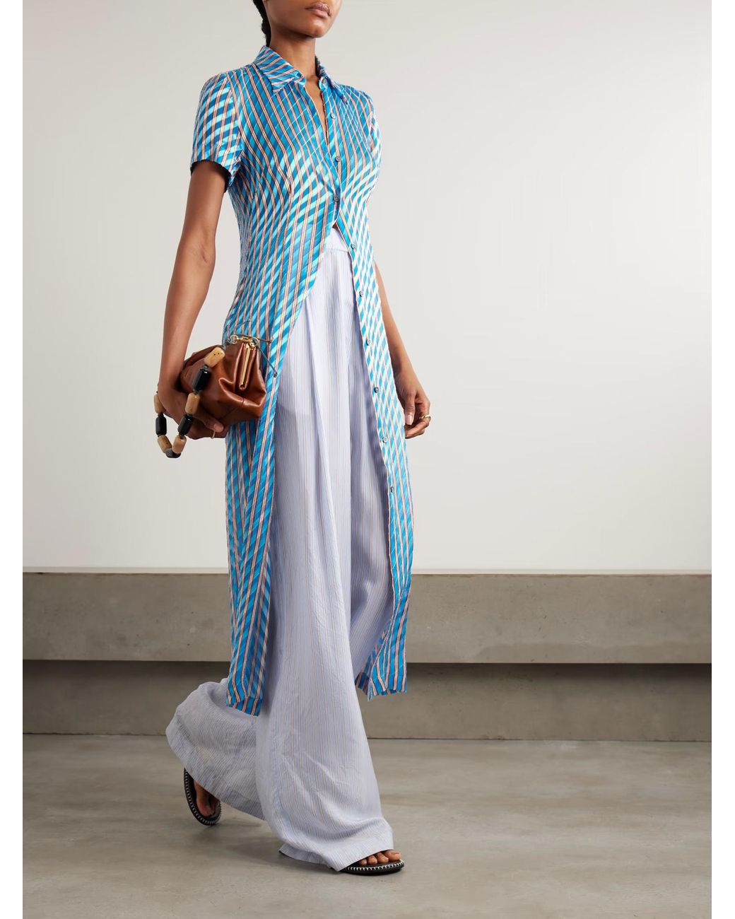 Dries Van Noten Blue Striped Midi Shirt Dress